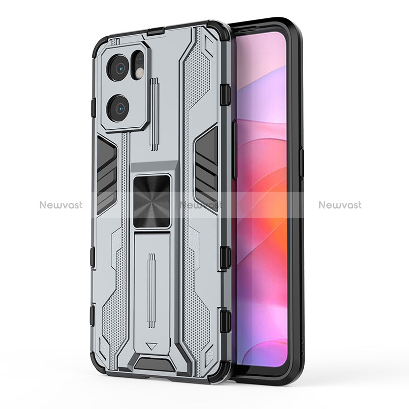 Silicone Matte Finish and Plastic Back Cover Case with Magnetic Stand for Oppo Reno7 SE 5G