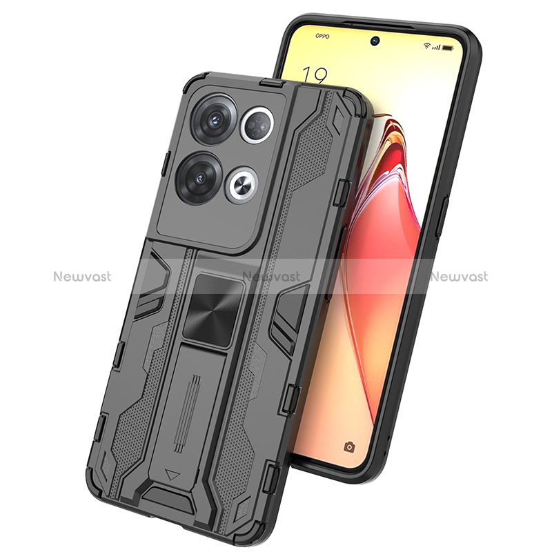 Silicone Matte Finish and Plastic Back Cover Case with Magnetic Stand for Oppo Reno8 Pro 5G