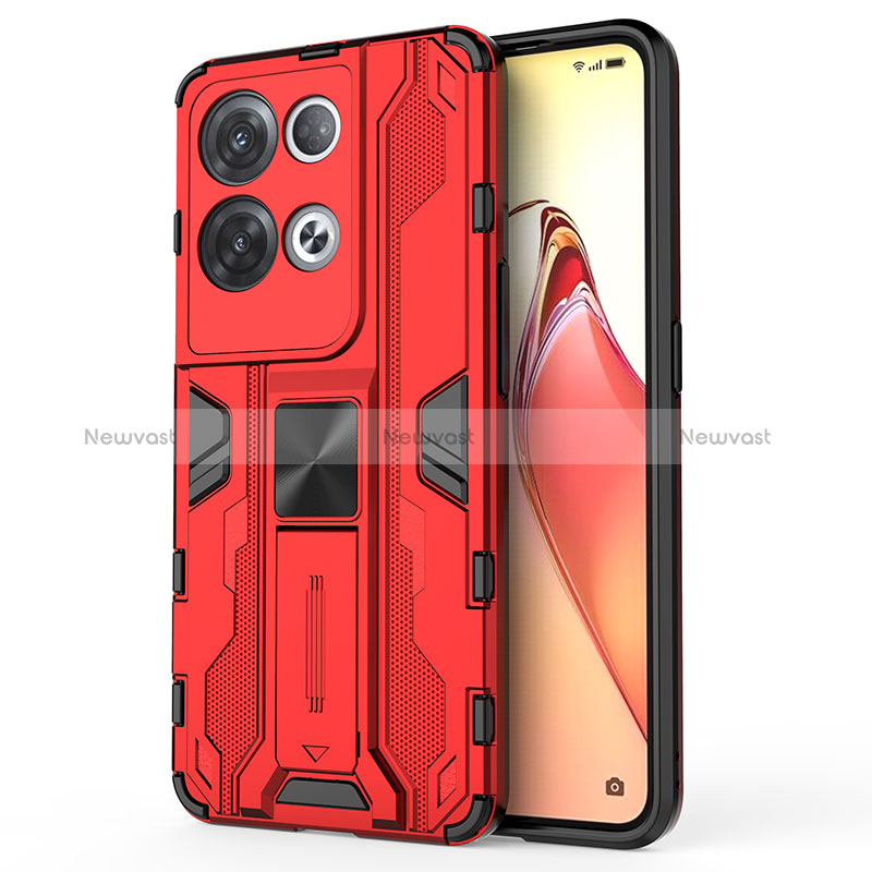 Silicone Matte Finish and Plastic Back Cover Case with Magnetic Stand for Oppo Reno8 Pro 5G