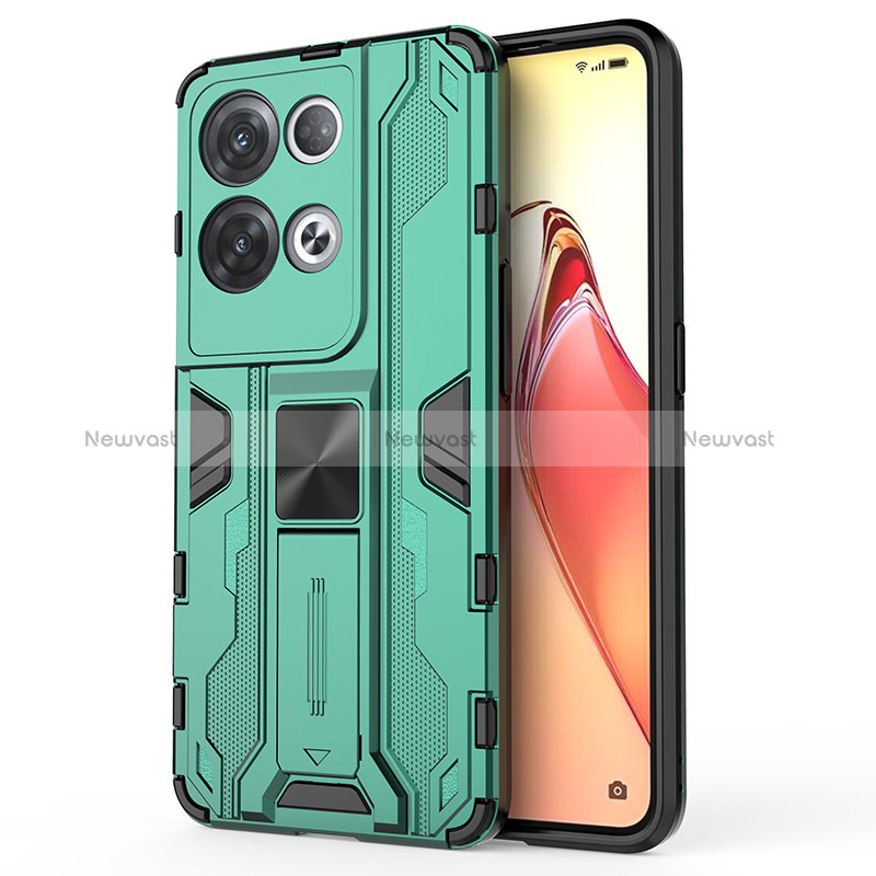 Silicone Matte Finish and Plastic Back Cover Case with Magnetic Stand for Oppo Reno8 Pro 5G Green