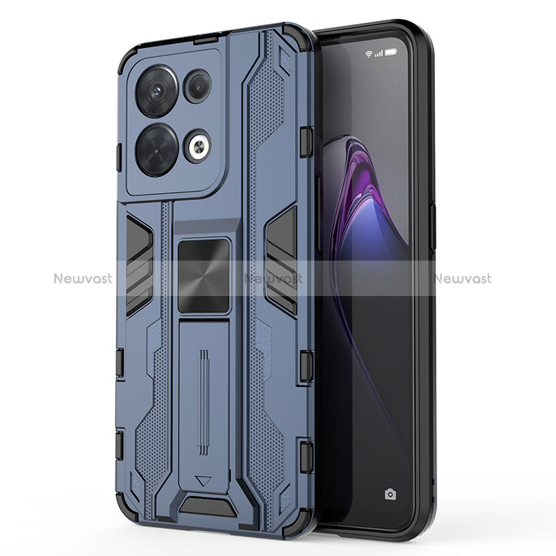 Silicone Matte Finish and Plastic Back Cover Case with Magnetic Stand for Oppo Reno9 Pro 5G