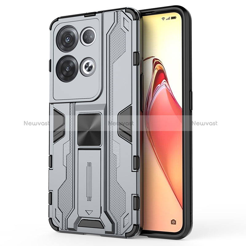 Silicone Matte Finish and Plastic Back Cover Case with Magnetic Stand for Oppo Reno9 Pro+ Plus 5G