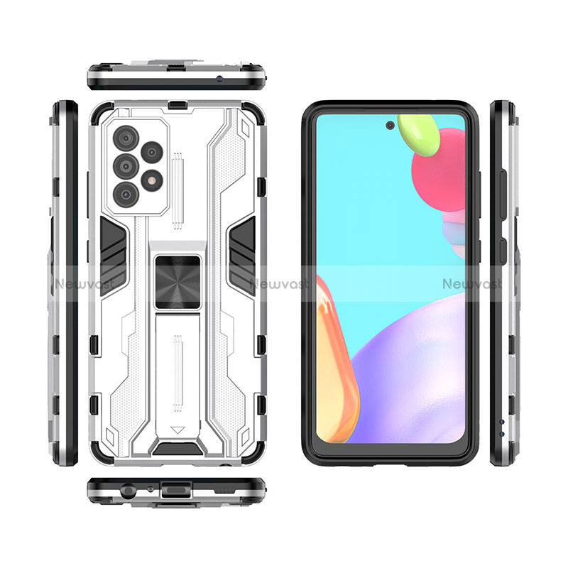 Silicone Matte Finish and Plastic Back Cover Case with Magnetic Stand for Samsung Galaxy A52 5G