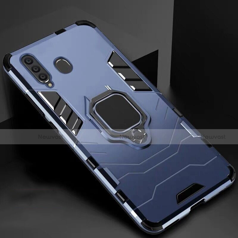 Silicone Matte Finish and Plastic Back Cover Case with Magnetic Stand for Samsung Galaxy A60 Blue