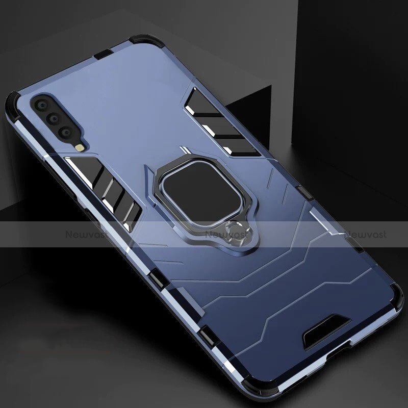 Silicone Matte Finish and Plastic Back Cover Case with Magnetic Stand for Samsung Galaxy A70 Blue