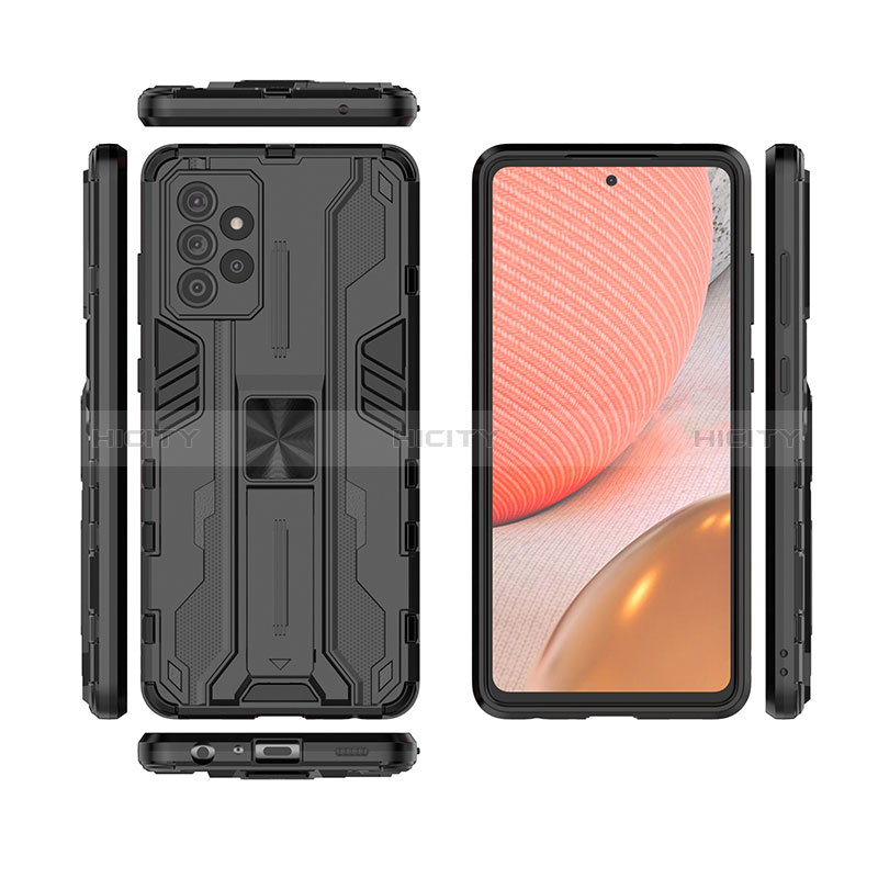 Silicone Matte Finish and Plastic Back Cover Case with Magnetic Stand for Samsung Galaxy A72 5G