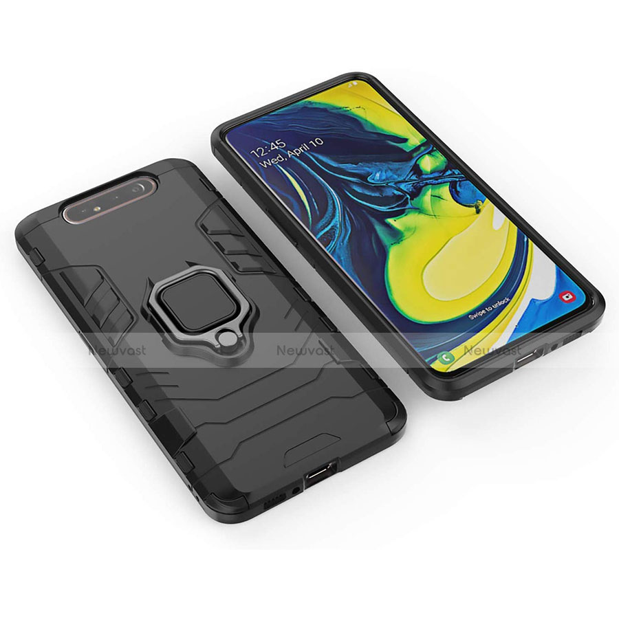 Silicone Matte Finish and Plastic Back Cover Case with Magnetic Stand for Samsung Galaxy A80