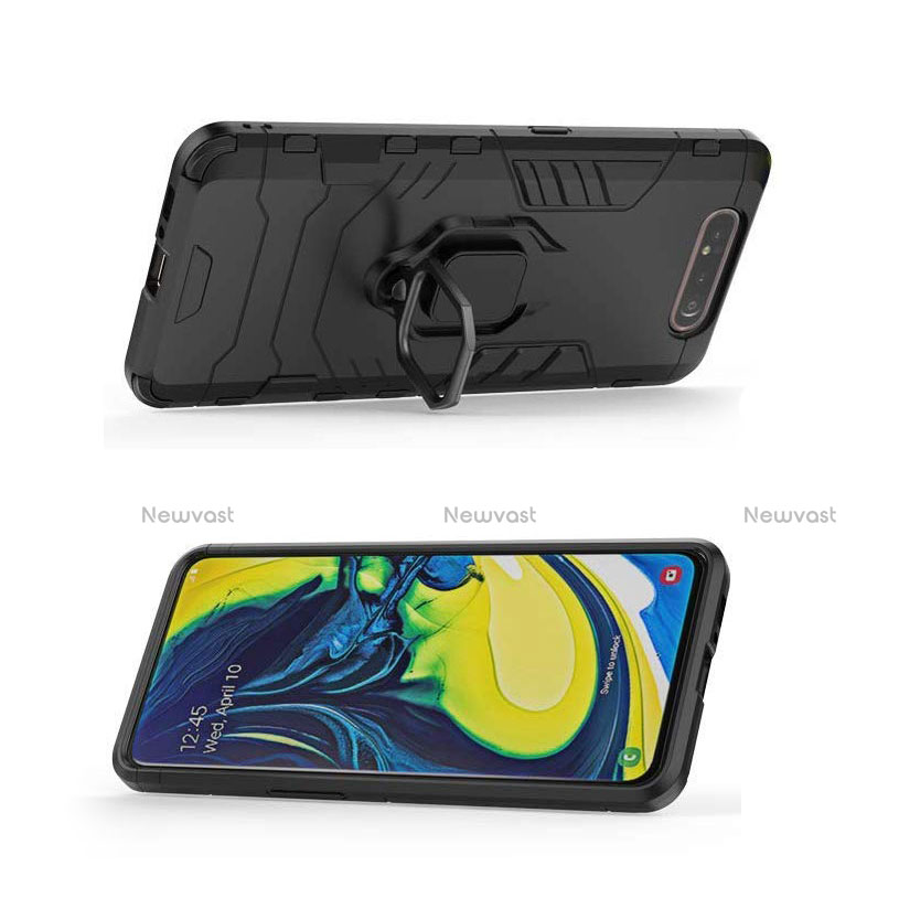 Silicone Matte Finish and Plastic Back Cover Case with Magnetic Stand for Samsung Galaxy A80