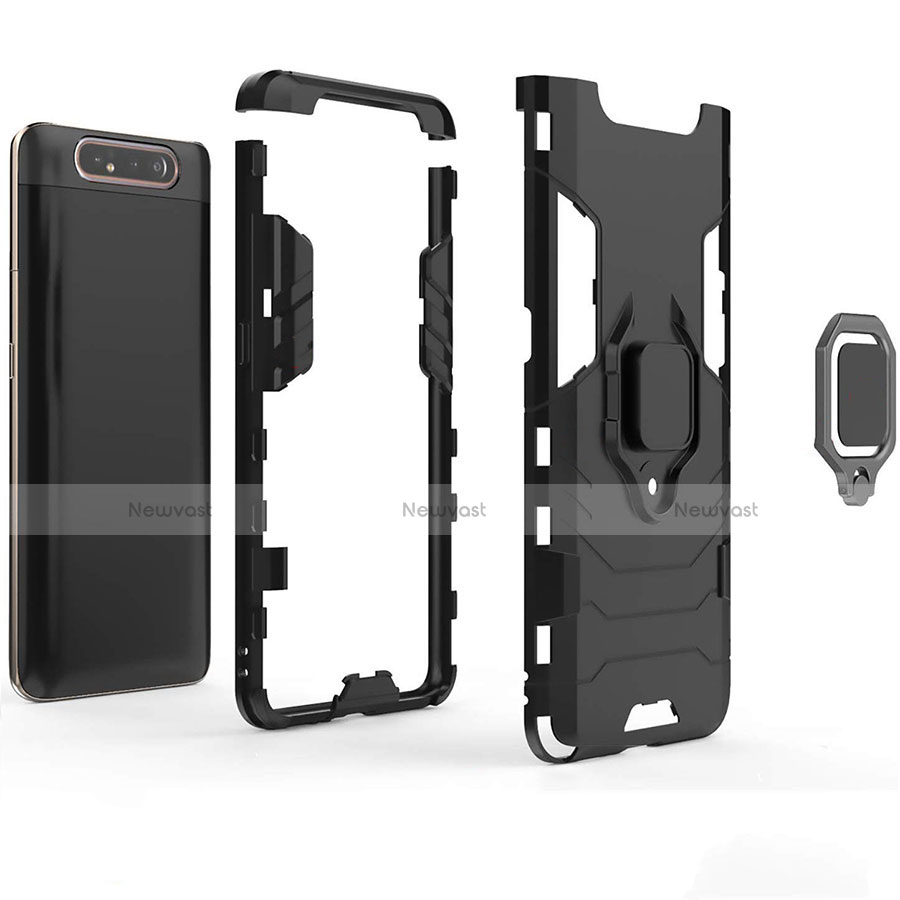 Silicone Matte Finish and Plastic Back Cover Case with Magnetic Stand for Samsung Galaxy A80