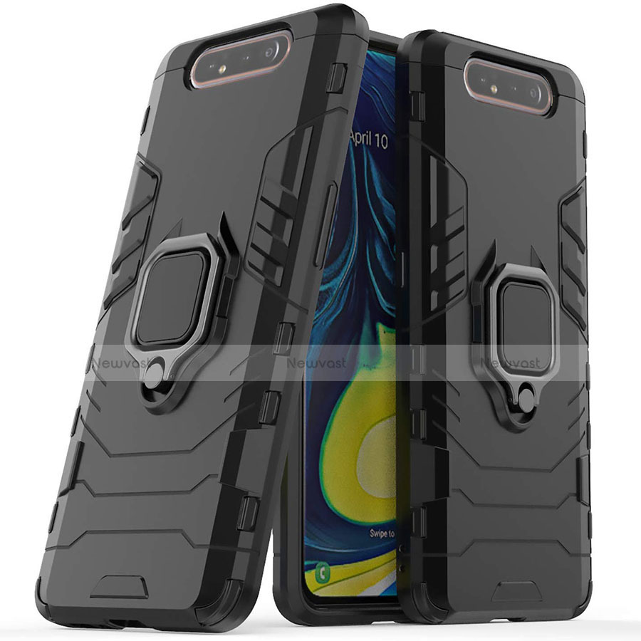 Silicone Matte Finish and Plastic Back Cover Case with Magnetic Stand for Samsung Galaxy A90 4G
