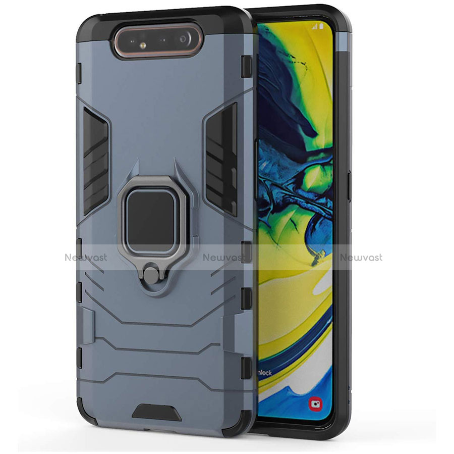 Silicone Matte Finish and Plastic Back Cover Case with Magnetic Stand for Samsung Galaxy A90 4G