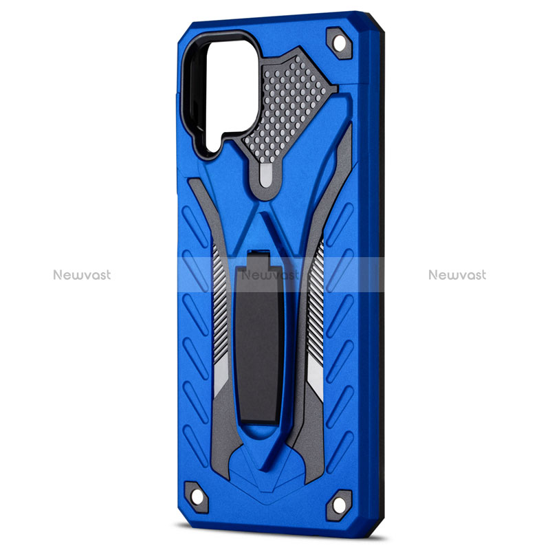 Silicone Matte Finish and Plastic Back Cover Case with Magnetic Stand for Samsung Galaxy M12