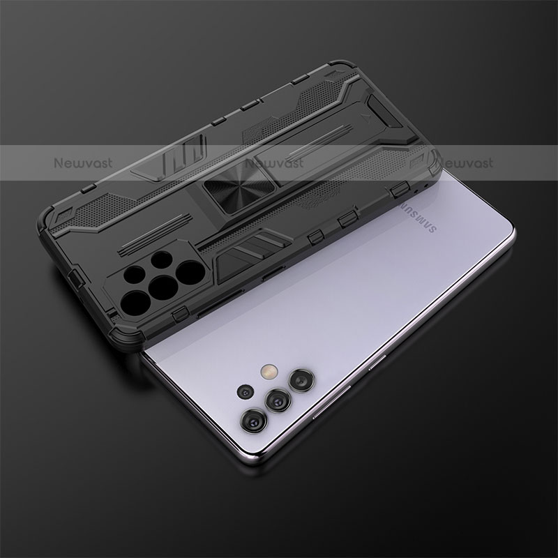 Silicone Matte Finish and Plastic Back Cover Case with Magnetic Stand for Samsung Galaxy M32 5G