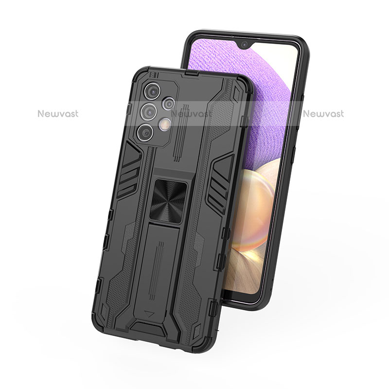 Silicone Matte Finish and Plastic Back Cover Case with Magnetic Stand for Samsung Galaxy M32 5G