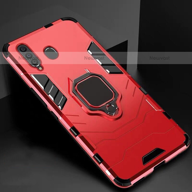 Silicone Matte Finish and Plastic Back Cover Case with Magnetic Stand for Samsung Galaxy M40