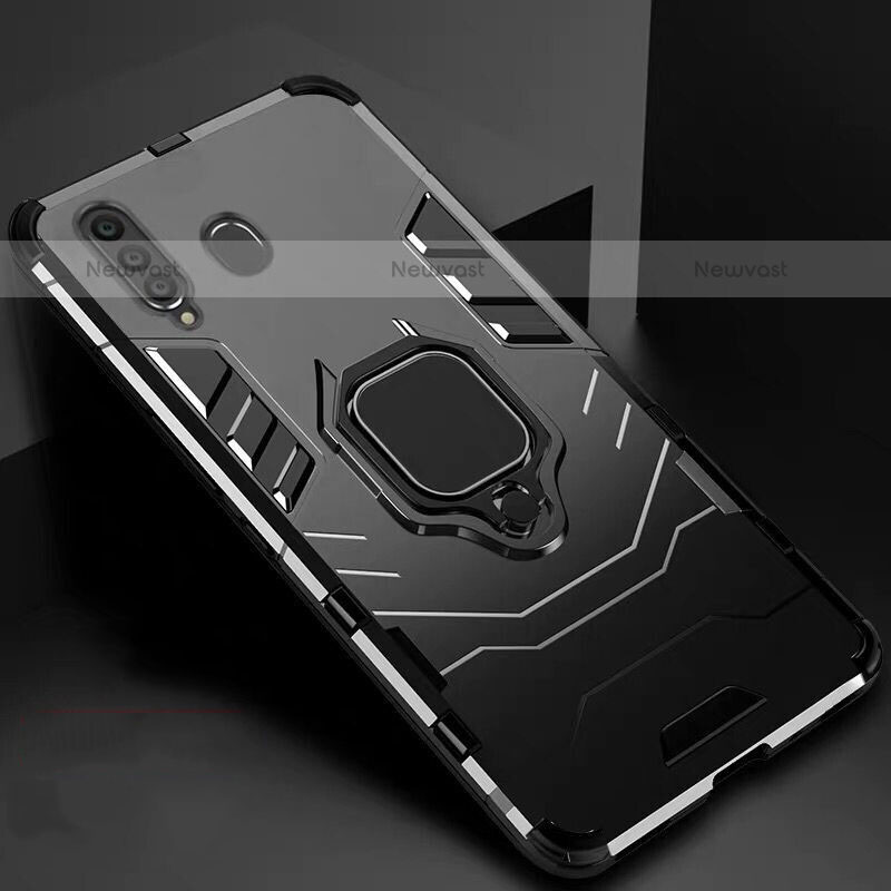 Silicone Matte Finish and Plastic Back Cover Case with Magnetic Stand for Samsung Galaxy M40 Black