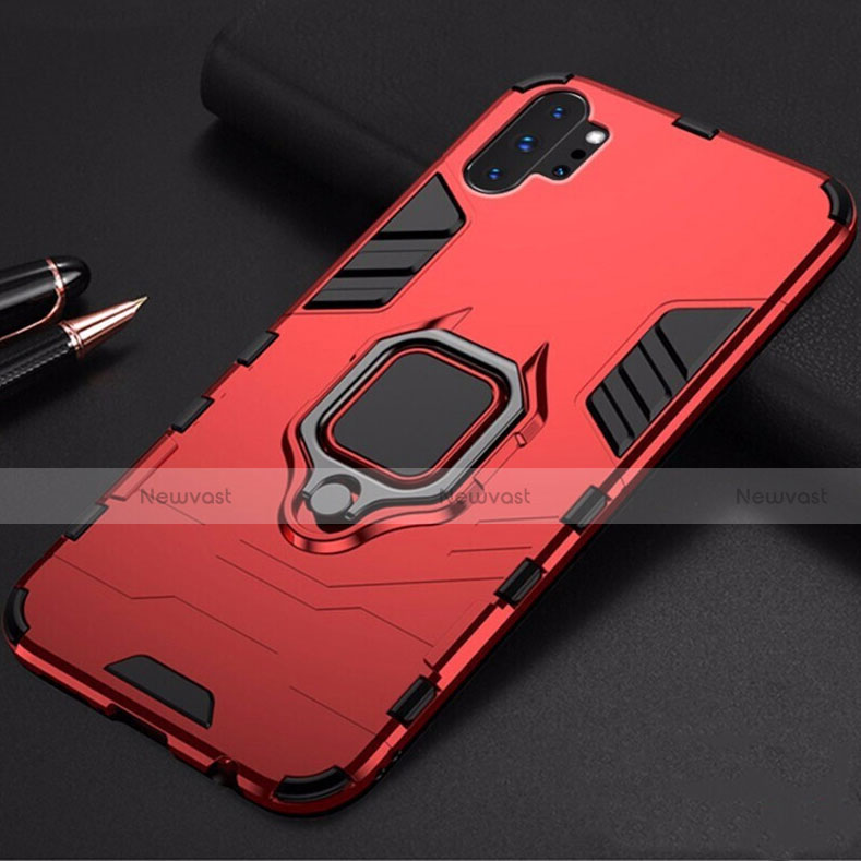 Silicone Matte Finish and Plastic Back Cover Case with Magnetic Stand for Samsung Galaxy Note 10 Plus 5G Red