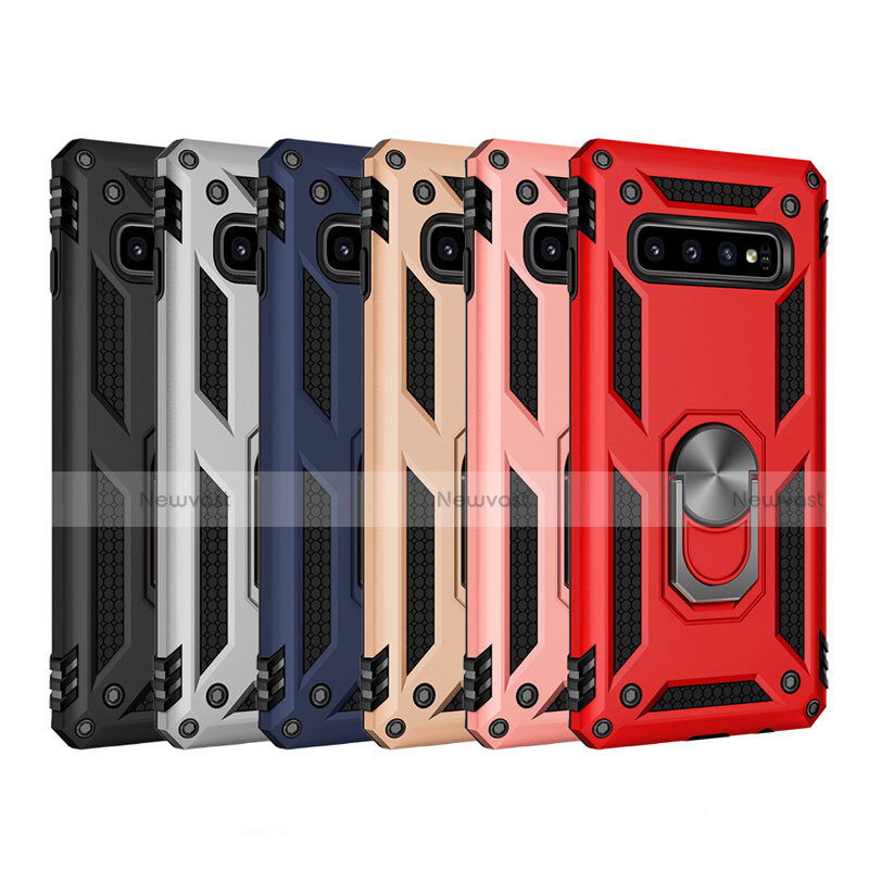Silicone Matte Finish and Plastic Back Cover Case with Magnetic Stand for Samsung Galaxy S10