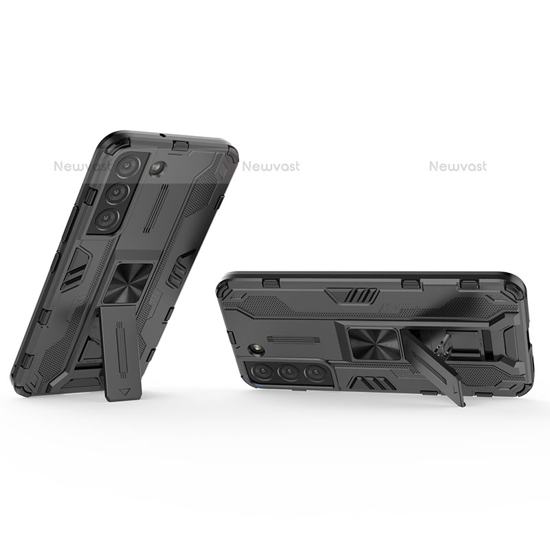 Silicone Matte Finish and Plastic Back Cover Case with Magnetic Stand for Samsung Galaxy S21 FE 5G