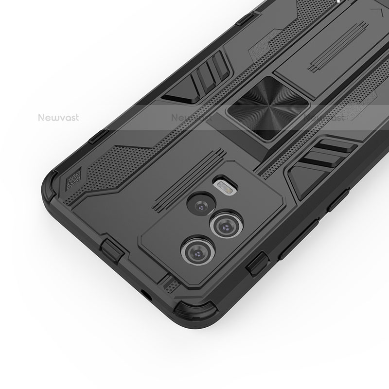 Silicone Matte Finish and Plastic Back Cover Case with Magnetic Stand for Vivo iQOO 8 5G