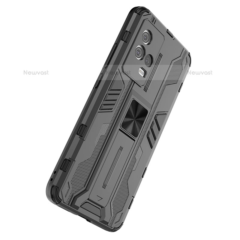 Silicone Matte Finish and Plastic Back Cover Case with Magnetic Stand for Vivo iQOO 8 Pro 5G