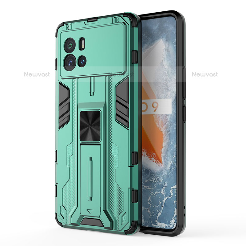 Silicone Matte Finish and Plastic Back Cover Case with Magnetic Stand for Vivo iQOO 9 Pro 5G Green