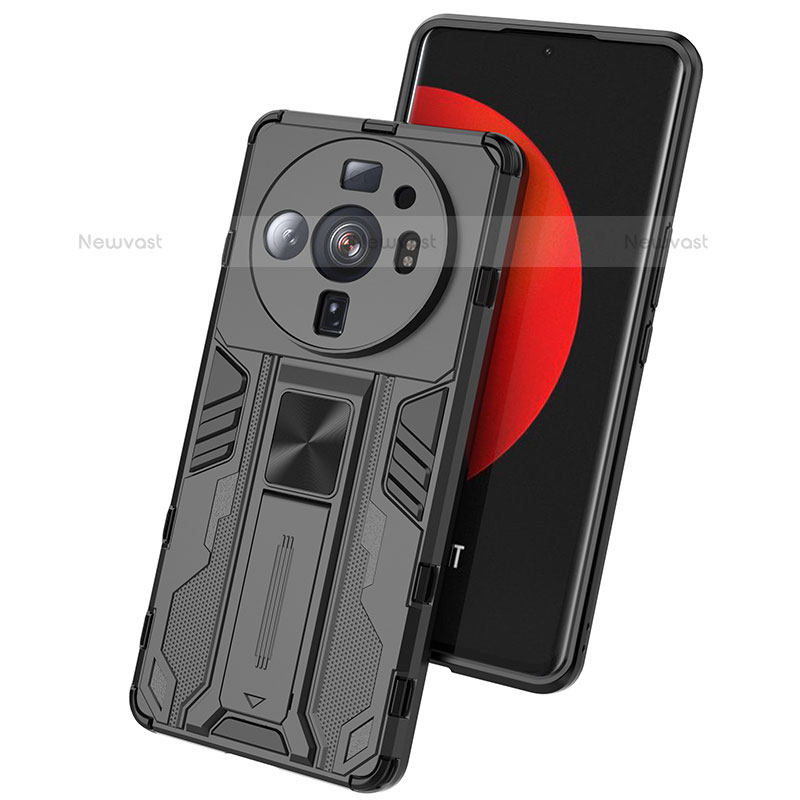 Silicone Matte Finish and Plastic Back Cover Case with Magnetic Stand for Xiaomi Mi 12S Ultra 5G