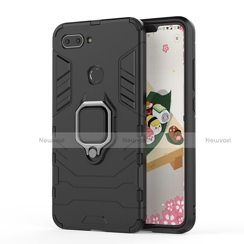 Silicone Matte Finish and Plastic Back Cover Case with Magnetic Stand for Xiaomi Mi 8 Lite