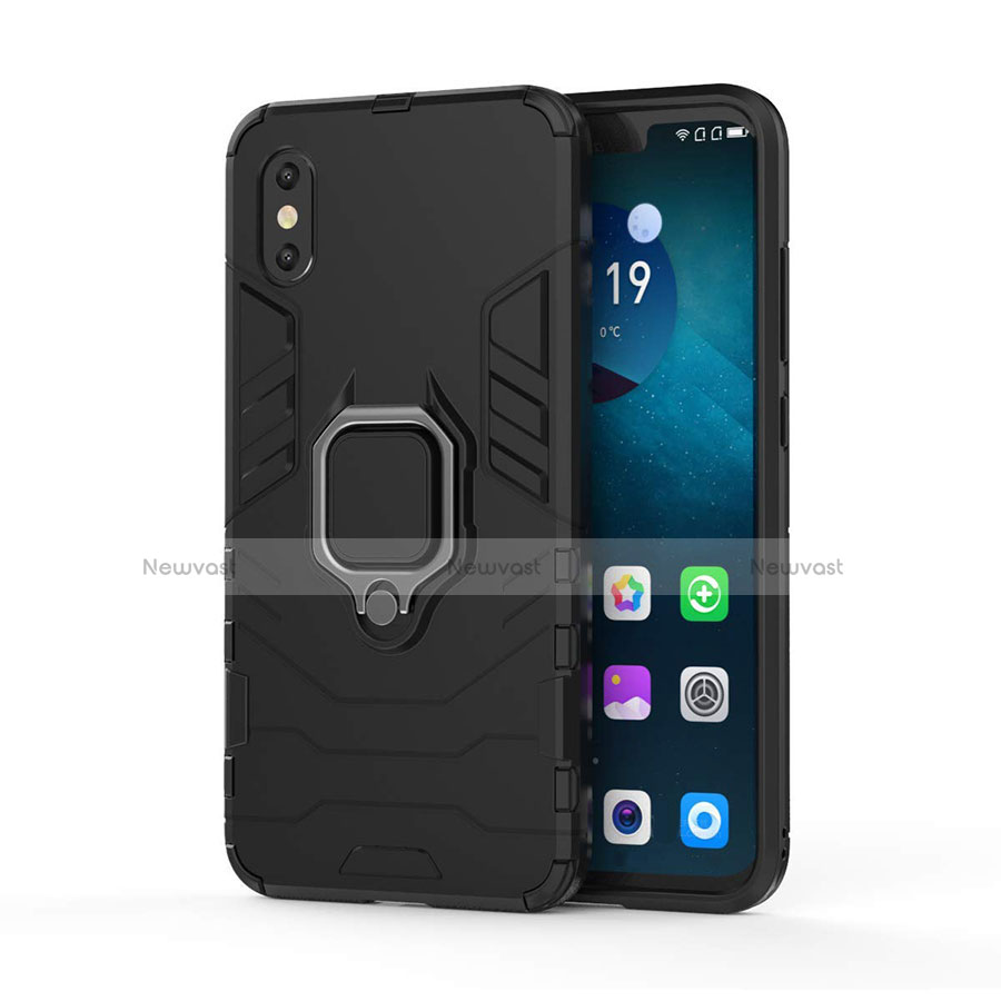 Silicone Matte Finish and Plastic Back Cover Case with Magnetic Stand for Xiaomi Mi 8 Pro Global Version Black