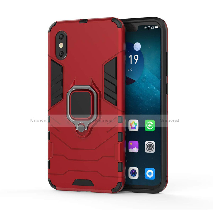 Silicone Matte Finish and Plastic Back Cover Case with Magnetic Stand for Xiaomi Mi 8 Pro Global Version Red