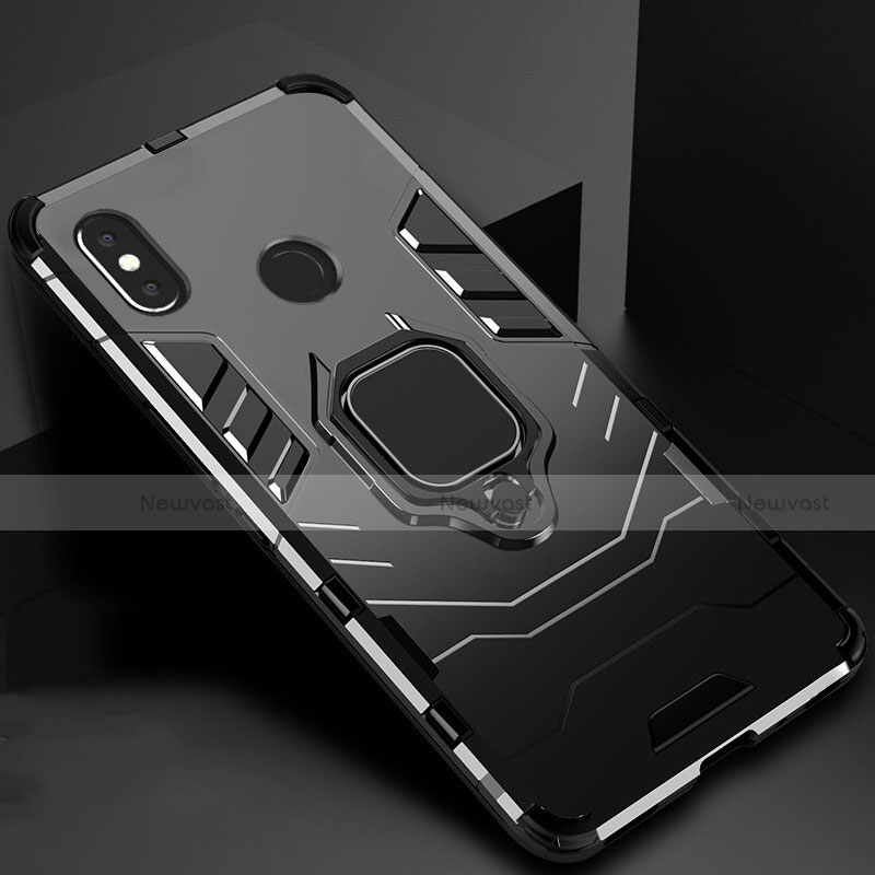 Silicone Matte Finish and Plastic Back Cover Case with Magnetic Stand for Xiaomi Mi A2 Black