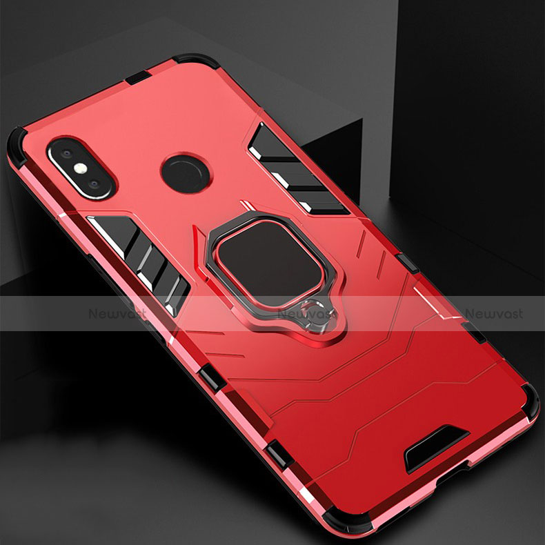 Silicone Matte Finish and Plastic Back Cover Case with Magnetic Stand for Xiaomi Mi A2 Lite