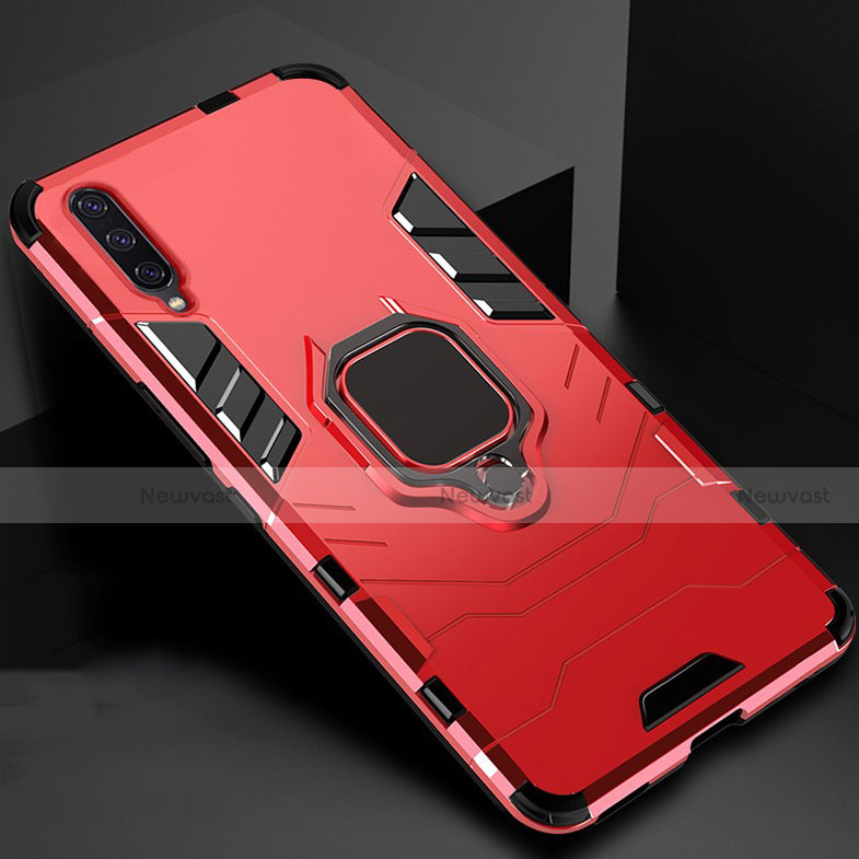 Silicone Matte Finish and Plastic Back Cover Case with Magnetic Stand for Xiaomi Mi A3 Red