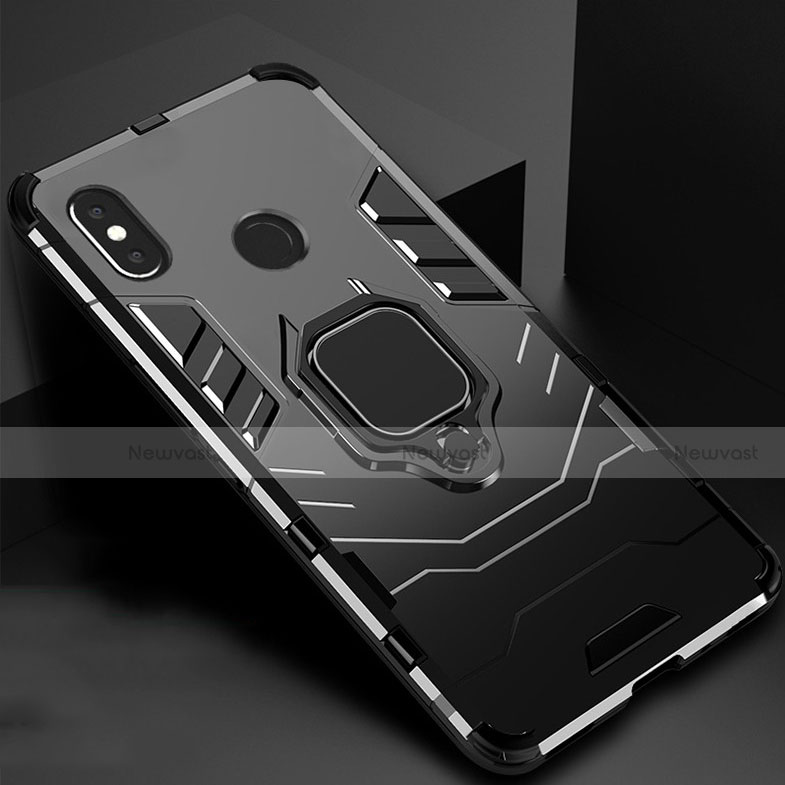 Silicone Matte Finish and Plastic Back Cover Case with Magnetic Stand for Xiaomi Mi Max 3 Black