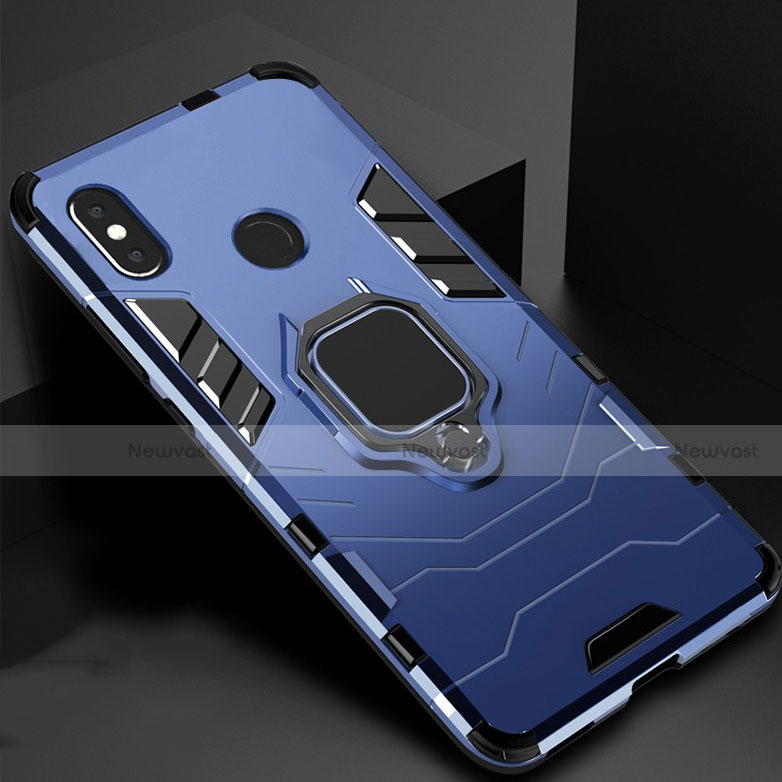 Silicone Matte Finish and Plastic Back Cover Case with Magnetic Stand for Xiaomi Mi Max 3 Blue