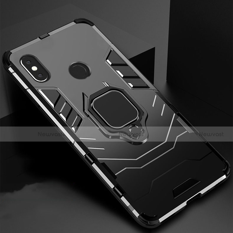 Silicone Matte Finish and Plastic Back Cover Case with Magnetic Stand for Xiaomi Redmi 6 Pro Black