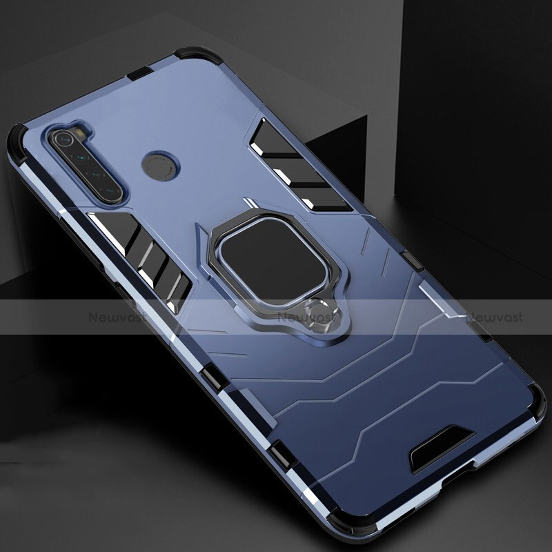 Silicone Matte Finish and Plastic Back Cover Case with Magnetic Stand for Xiaomi Redmi Note 8 Blue