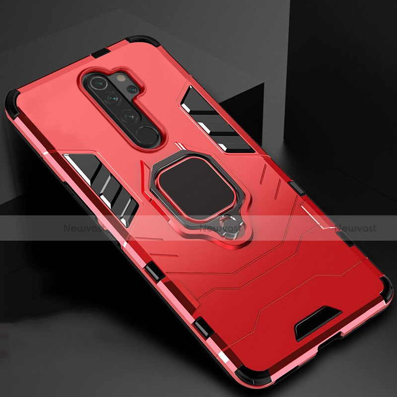 Silicone Matte Finish and Plastic Back Cover Case with Magnetic Stand for Xiaomi Redmi Note 8 Pro