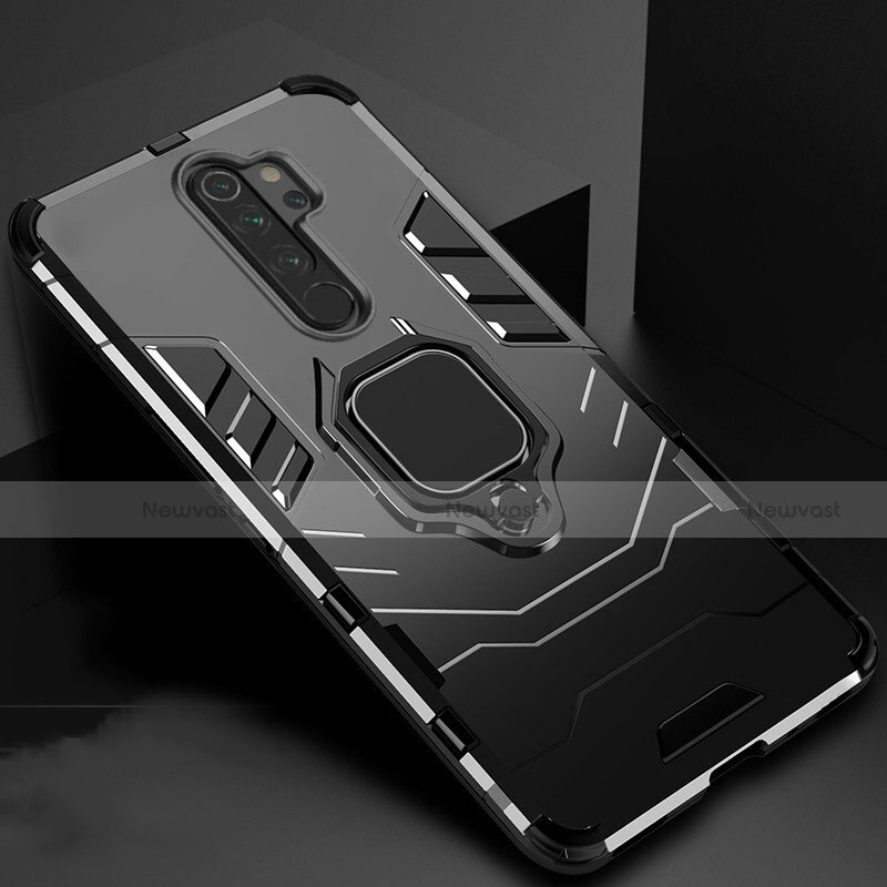 Silicone Matte Finish and Plastic Back Cover Case with Magnetic Stand for Xiaomi Redmi Note 8 Pro Black