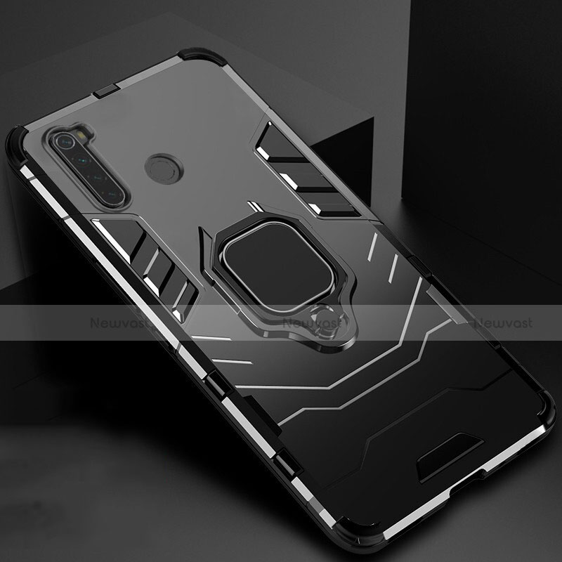 Silicone Matte Finish and Plastic Back Cover Case with Magnetic Stand for Xiaomi Redmi Note 8T