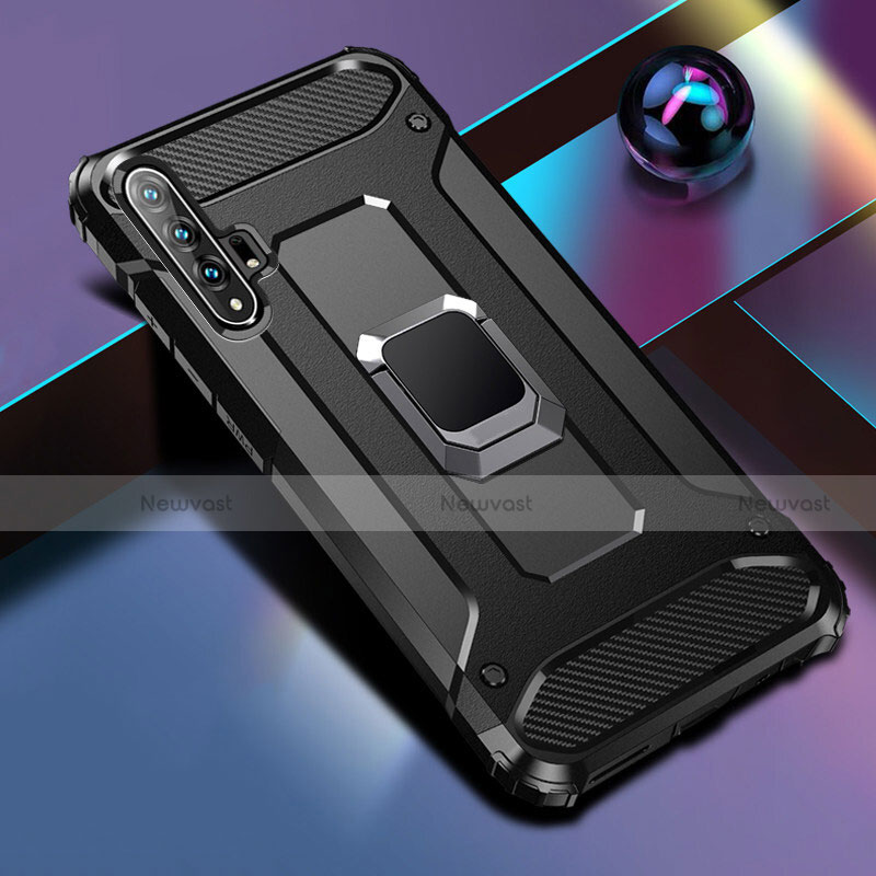 Silicone Matte Finish and Plastic Back Cover Case with Magnetic Stand H01 for Huawei Honor 20 Pro