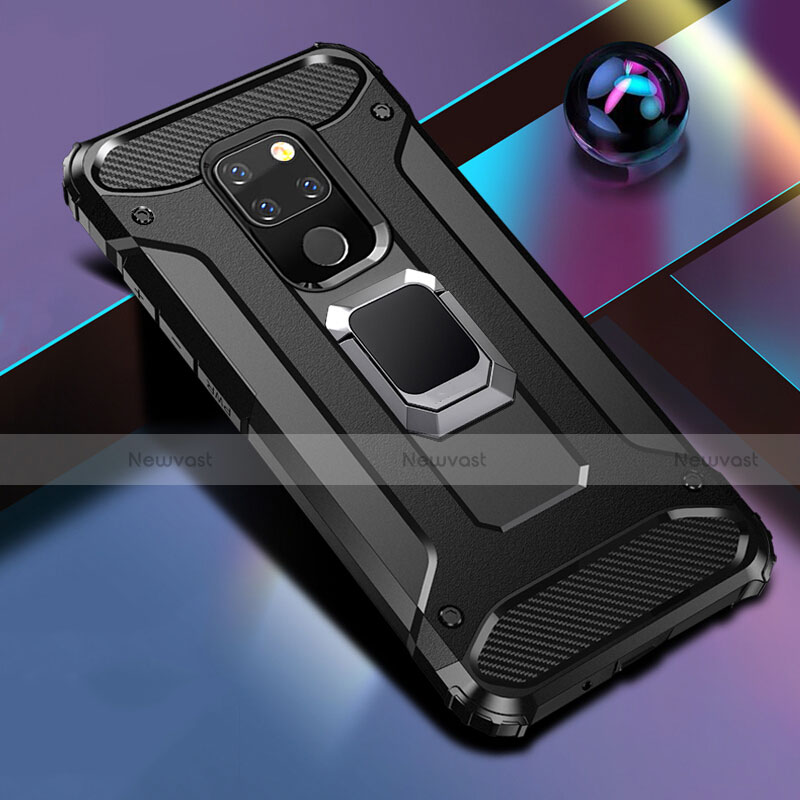 Silicone Matte Finish and Plastic Back Cover Case with Magnetic Stand H01 for Huawei Mate 20 X 5G Black