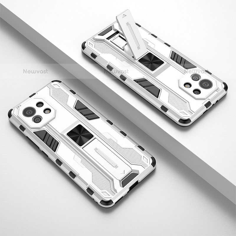 Silicone Matte Finish and Plastic Back Cover Case with Magnetic Stand H01 for Xiaomi Mi 11 5G White