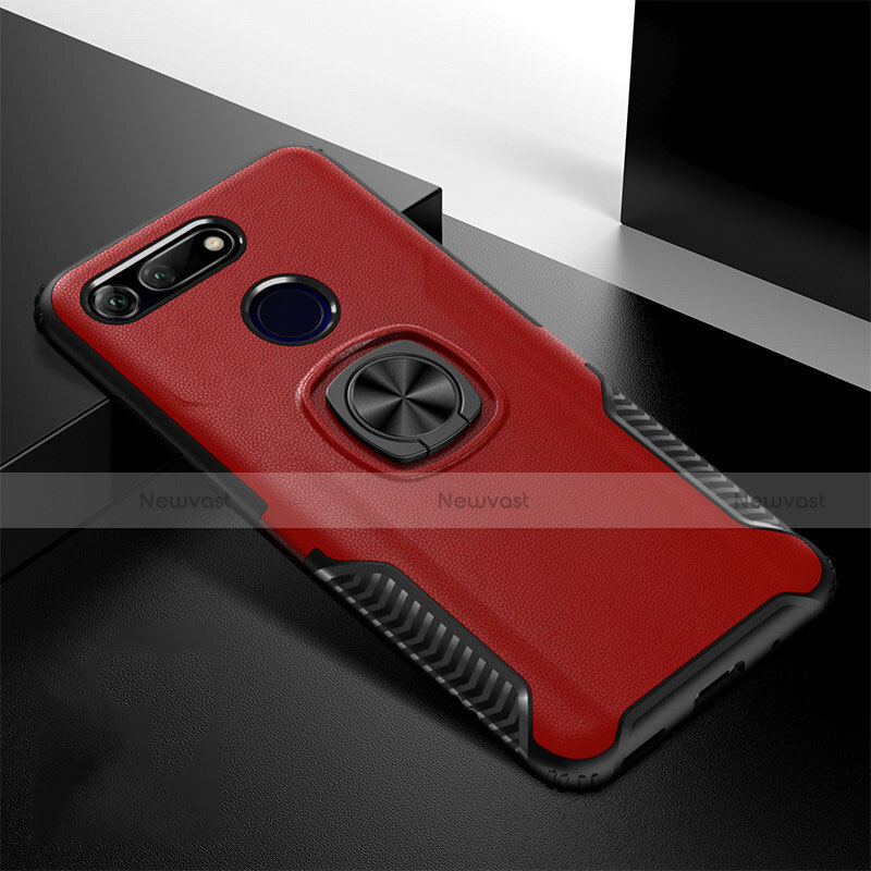 Silicone Matte Finish and Plastic Back Cover Case with Magnetic Stand H02 for Huawei Honor View 20