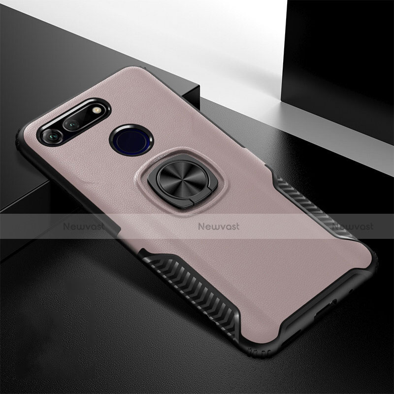 Silicone Matte Finish and Plastic Back Cover Case with Magnetic Stand H02 for Huawei Honor View 20