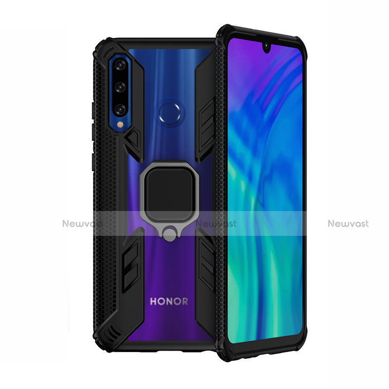 Silicone Matte Finish and Plastic Back Cover Case with Magnetic Stand H02 for Huawei P Smart+ Plus (2019) Black