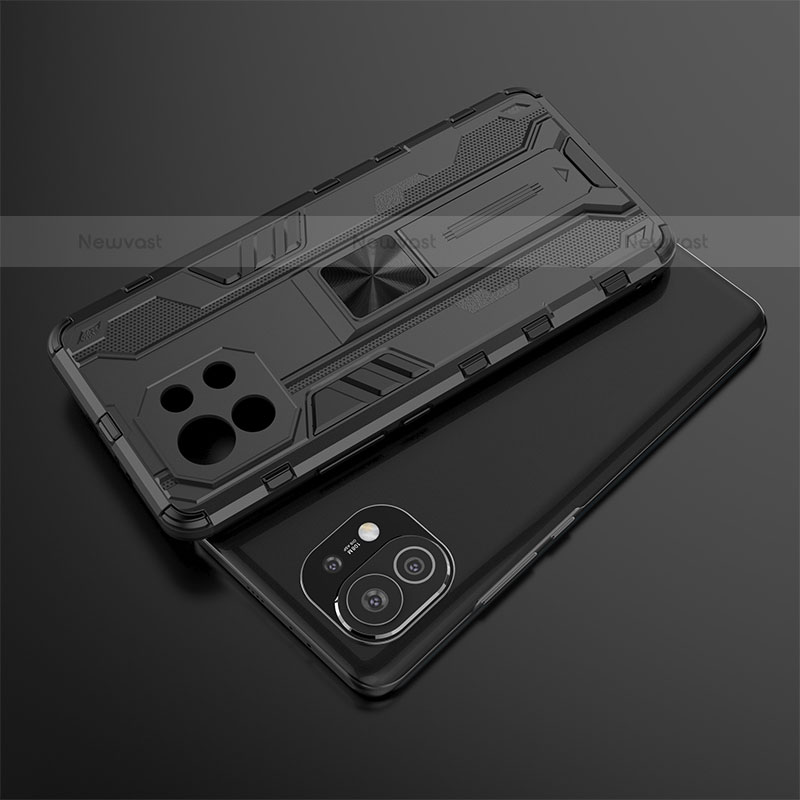Silicone Matte Finish and Plastic Back Cover Case with Magnetic Stand H02 for Xiaomi Mi 11 Lite 4G