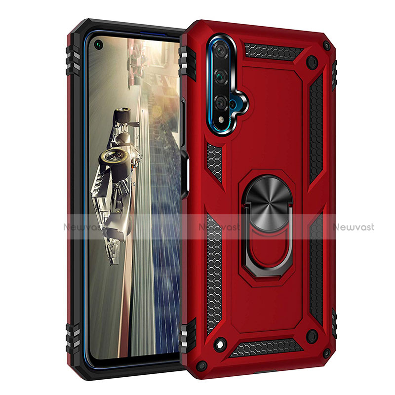 Silicone Matte Finish and Plastic Back Cover Case with Magnetic Stand K01 for Huawei Honor 20 Red