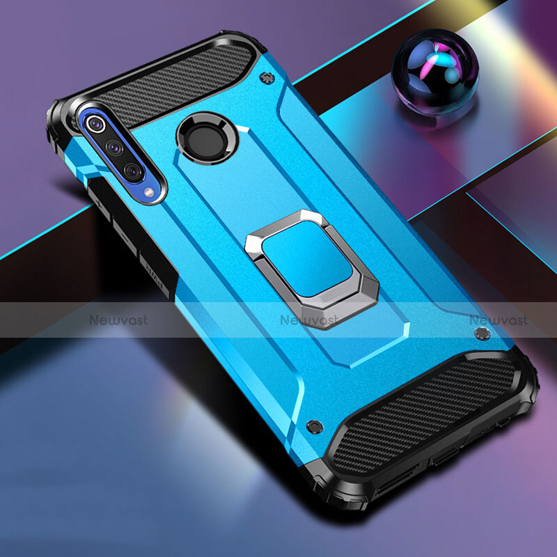 Silicone Matte Finish and Plastic Back Cover Case with Magnetic Stand K01 for Huawei P Smart+ Plus (2019) Blue