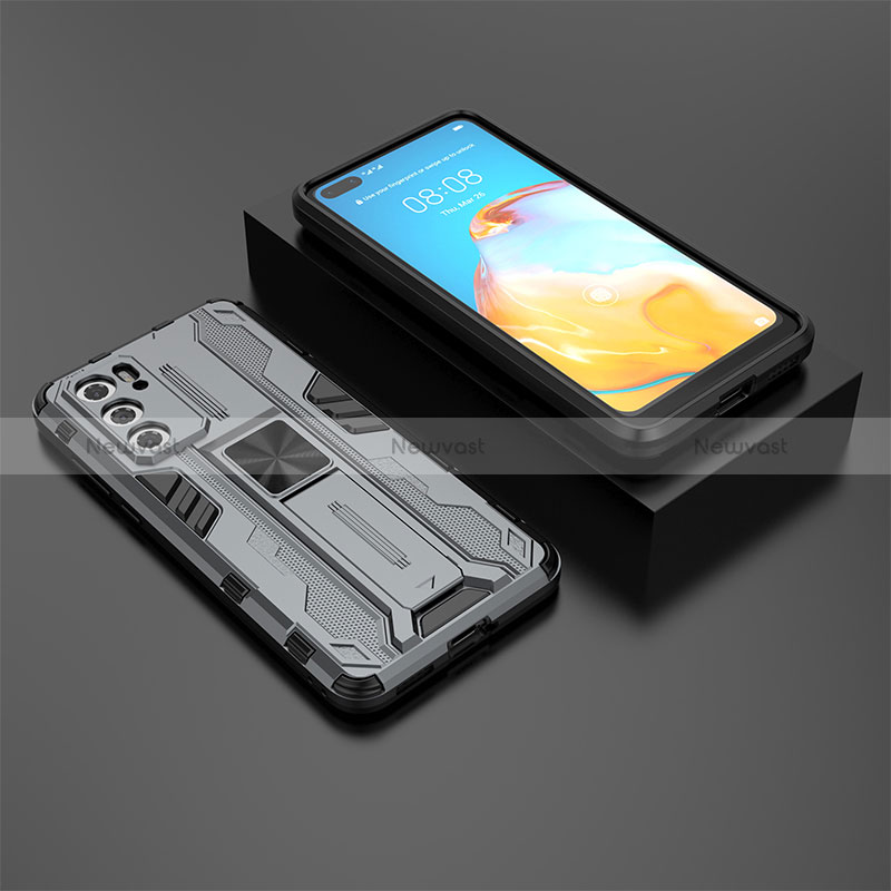 Silicone Matte Finish and Plastic Back Cover Case with Magnetic Stand KC1 for Huawei P40